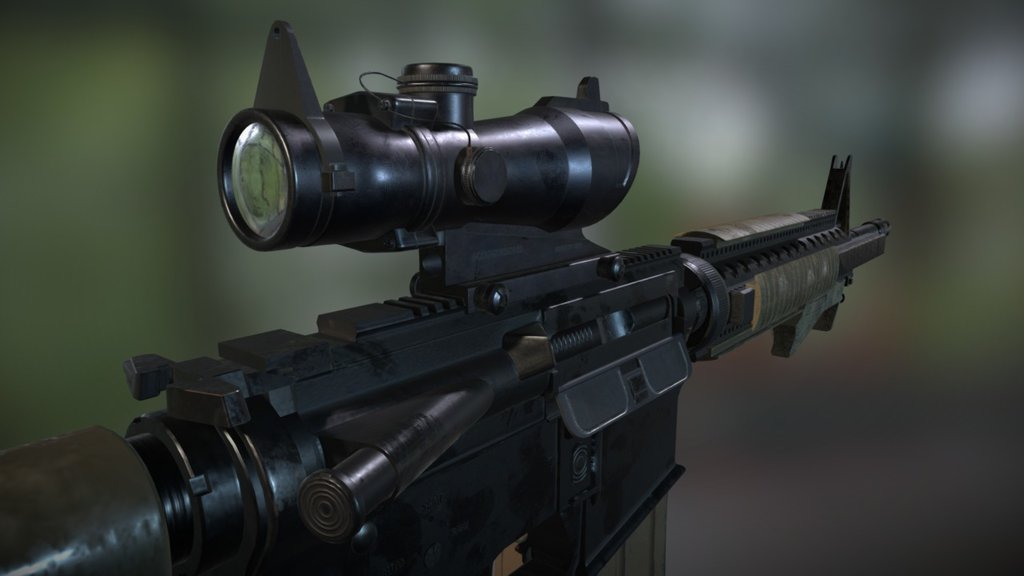 Modeled in 3ds Max, textured in Substance Painter. I had a lot of fun with this model, especially with ACOG scope and upper receiver. I hope you like it ! Textures in 2 k resolution 3d model