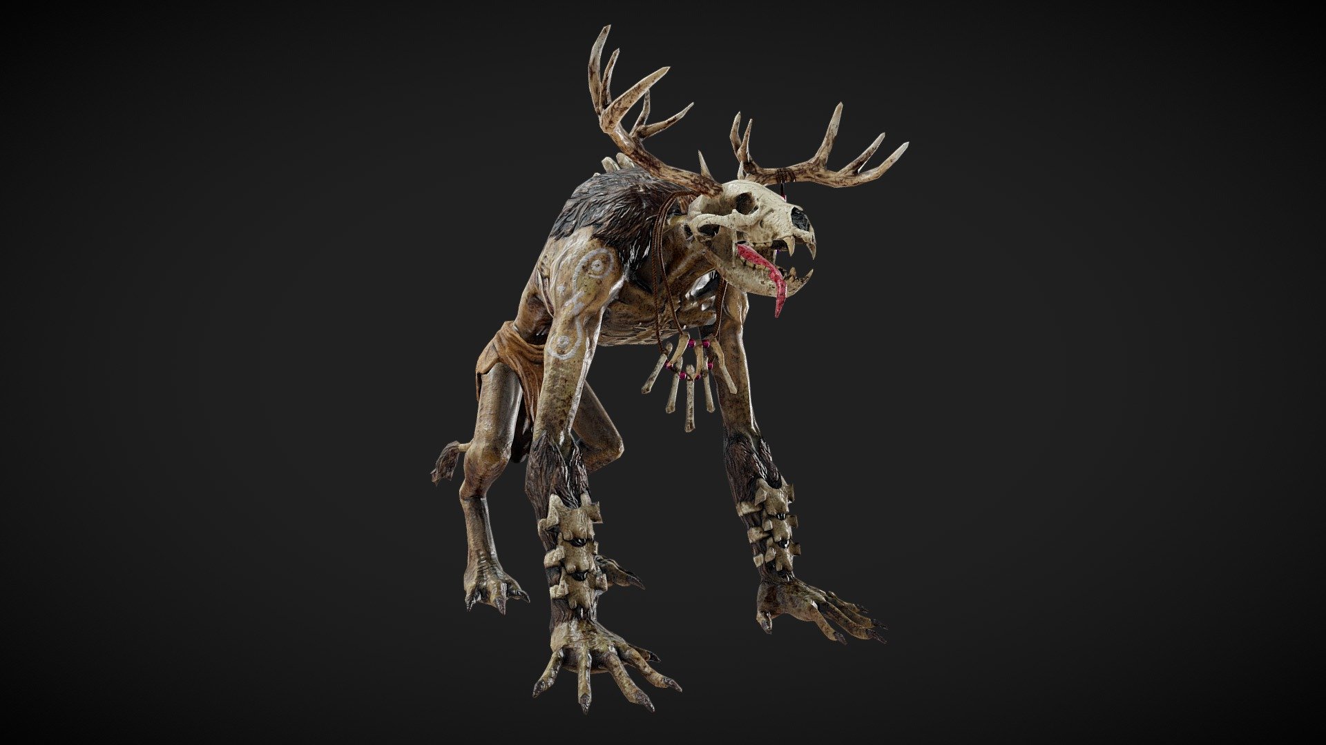 Wendigo was made as halloween event animal for the mobile game Wild Hunt for Ten Square Games. Sculpture made in Zbrush, retopology and uv-mapping in Blender, textures in Substance Painter 3d model