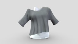 Female Off Shoulder Batwing Top And Tank Top green, white, fashion, off, girls, top, clothes, stylish, pink, gray, realistic, tank, casual, womens, shoulder, batwing, wear, metaverse, pbr, low, poly, female