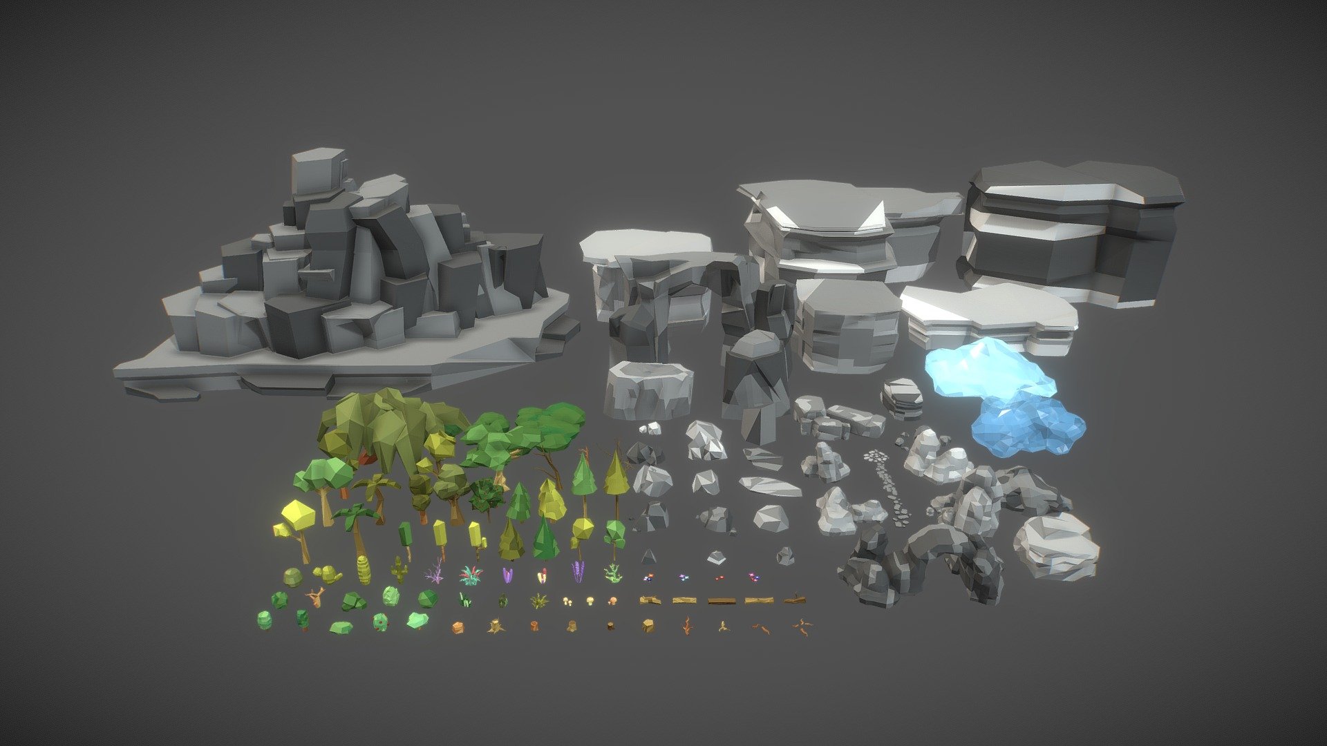 This package includes all individual models with clean topology in a zip file inside the package. The preview model appears to not have clean topology only because it was exported from Unity.

Polygonal Foliage is a high quality asset package for your polygonal or prototype game ideas!


The package uses a single atlas texture that has base colors for all the models. This ensures fantastic visuals and unparalleled performance.
Includes 120+ foliage assets! These include bushes, trees, flowers, logs, stumps, mushrooms, debris, rocks, cliffs, plants, paths, clouds and more!

Support email : alignedgames@mailbox.co.za

Aligned Games website : https://alignedgames.com/ - Polygonal Foliage Asset Package - Buy Royalty Free 3D model by Aligned Games (@Johannesnienaber) 3d model