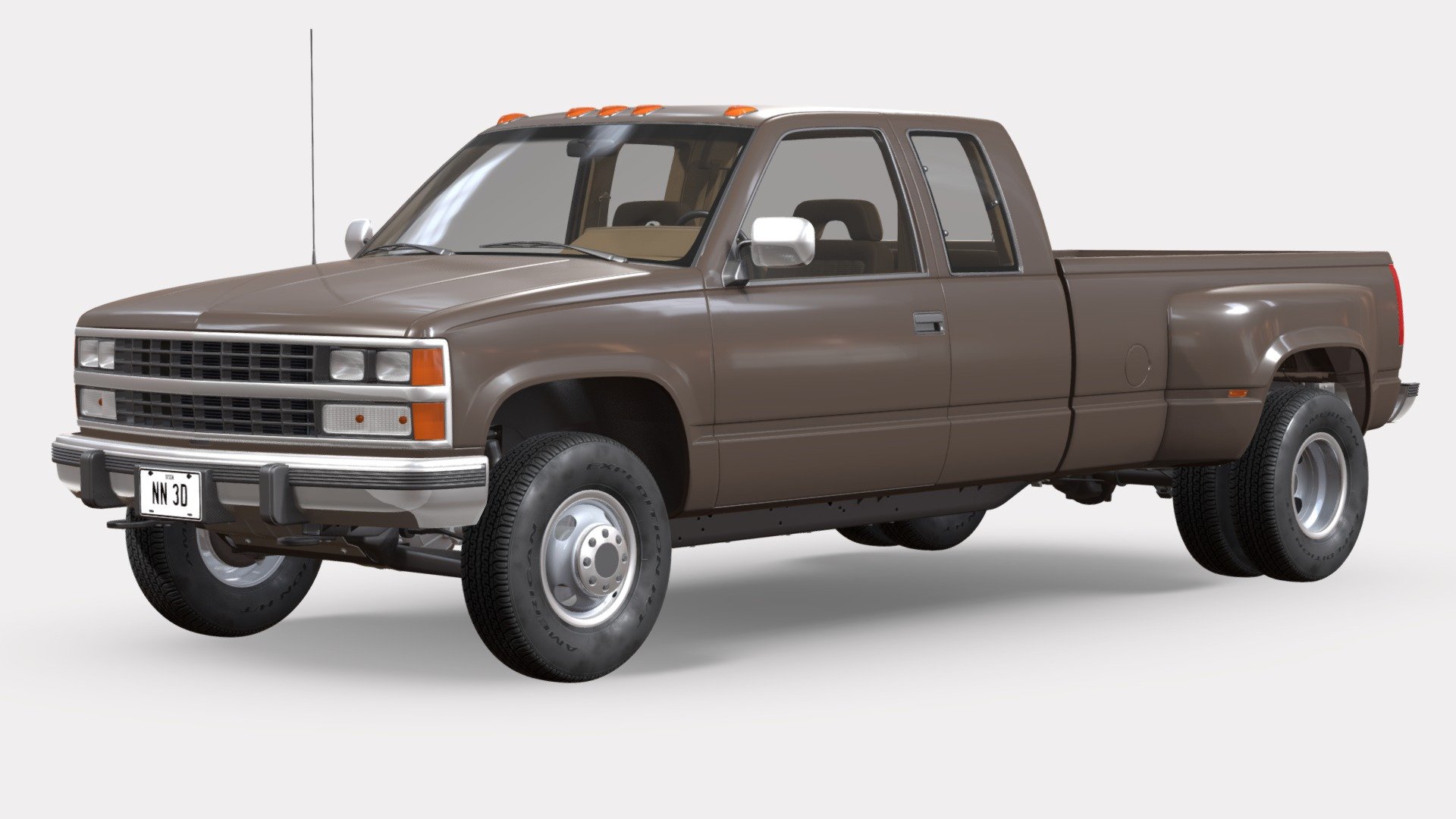 NN 3D store.

3D model of a modern extended cab dually pickup truck.

The truck's high detail exterior and interior are great for close up renders and the undercarriage has enough visible parts for close range shots.

The model was created with 3DS Max 2016 using the open subdivision modifier which has been left in the stack to adjust the level of detail.

There are also included HI and LO poly versions in Blender format with textures.

Exchange files included: FBX and OBJ with HI and LO poly versions, 3DS only with LO poly version.

SPECIFICATIONS:

The model has 180.000 polygons with subdivision level at 0 and 720.000 at level 1.

All textures are included and mapped in all files but they will render like the preview images only in 3DSMax with V-Ray, the rest of the files might have to be adjusted depending on the software you are using.

Textures are in PNG and JPG format with 4096x4096, 2048x2048 and 1024x1024 resolution 3d model