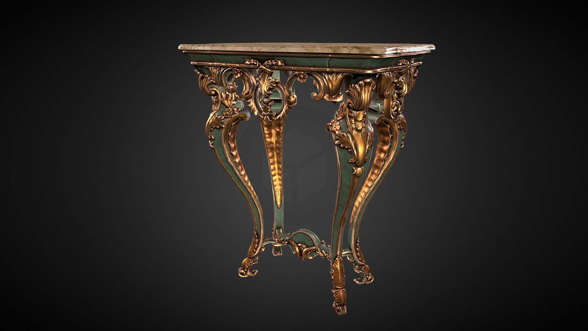 Rococo style table from a project in 2016 that I learned a lot from! Sculpted in Zbrush, retopologized in Maya, baked &amp; textured in Substance Painter - Rococo Table - 3D model by Christie McCown (@christiemccown) 3d model