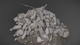 Leftover stones pile dump, 3d-scan, concrete, junk, dirt, site, debris, pile, 3d-scanning, stack, mound, demolition, soil, heap, megascan, photoscan, photogrammetry, scan, stone, construction, material, noai, pece