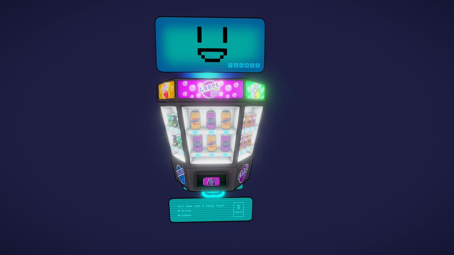 F.A.V.M.I.S or Friendly Automated Vending Machine Inteligent Service is the next innovation in vending machines.

Modeled in 3ds Max and Textured in Photoshop - F.A.V.M.I.S - 3D model by ErickCG 3d model