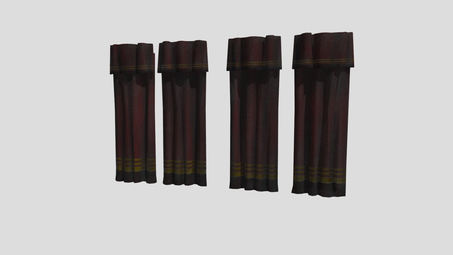 Game asset for HUSH (horror escape room), dusty &amp; old curtains, low-poly - Long Velvet Curtains - Buy Royalty Free 3D model by Charlotte Atwill (@atwillc) 3d model
