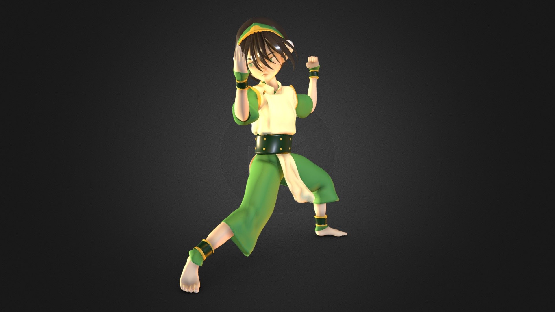 As it is one of my favourite shows and character, i made Toph Beifong in Blender.

The Additional file contains:
- Full .blend file, for Blender.
- Fbx file
-  Hand painted texture
- Character is already rigged, posed and does not include bones.

Let me know if you have any questions and I hope you like it 3d model