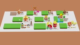 Exteriors Cartoon Farm Islands cow, pig, warehouse, bee, farmhouse, mill, barn, tractor, farm, windmill, vegetable, agriculture, chiken, cartoon, blender, house, modular, noai