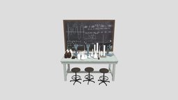 lab props 6 AM228 Archmodel school, microscope, desk, laboratory, tube, equipment, furniture, props, gadgets, blackboard, chair, test, medical