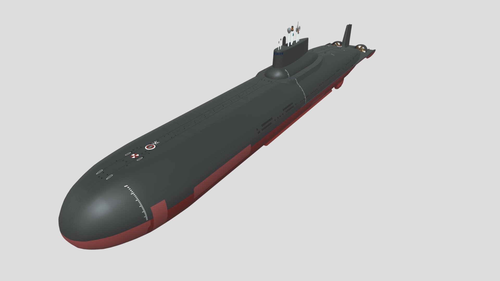 The Typhoon class, Soviet designation Project 941 Akula, is a class of nuclear-powered ballistic missile submarines designed and built by the Soviet Union

Blender 3.1

Cycles - Typhoon-Class Submarine - 3D model by DFL81 3d model