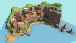 Murder in Tiny Italy diorama, faceted, blender, lowpoly