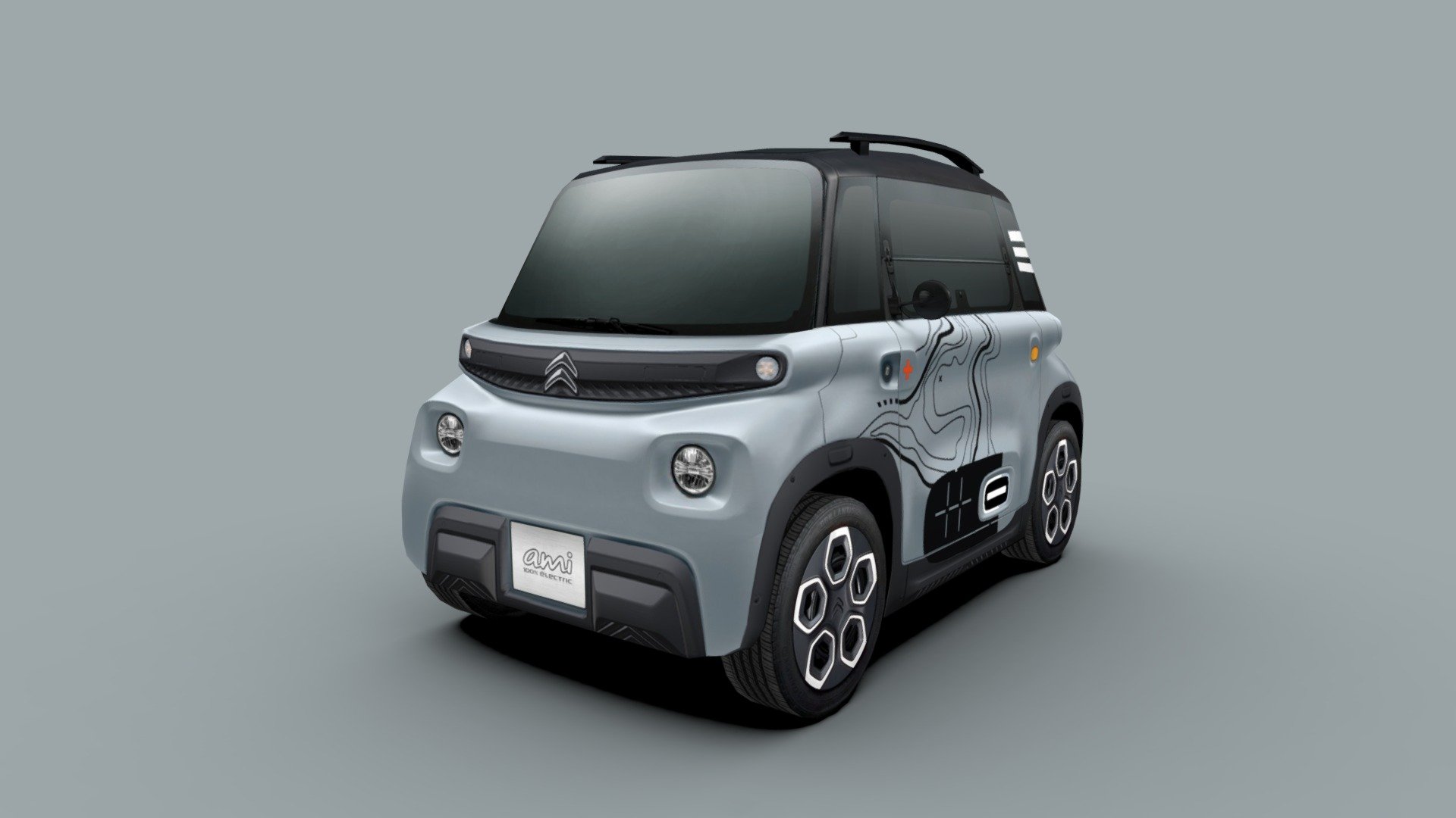 The 2020 Citroen Ami is an electric microcar for a new urban mobility.

Vibe is the Ami version with more upscale, chic and graphic accessories that incorporate roof trims.

The simple, young, friendly and technological image of the Ami are the guarantee that this 3D model easily adapts to any type of environments and design projects

The 3d is very low-poly, full-scale, real photos texture (single 2048 x 2048 png).

Package includes 5 file formats and texture (3ds, fbx, dae, obj and skp)

Hope you enjoy it.

José Bronze - 2020 Citroen Ami Vibe - Buy Royalty Free 3D model by Jose Bronze (@pinceladas3d) 3d model
