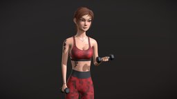 Gym Girl , tattoo, redhead, fitness, gym, woman, charcter, athletic, weight, blender-3d, femalecharacter, stylizedmodel, stylizedcharacter, substancepainter, substance, character, girl, 3d, blender, blender3d, model, female, stylized, person