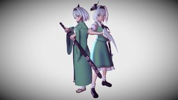 Dual wielder of life touhou, rigged-character, 3dmodel, anime, touhouproject
