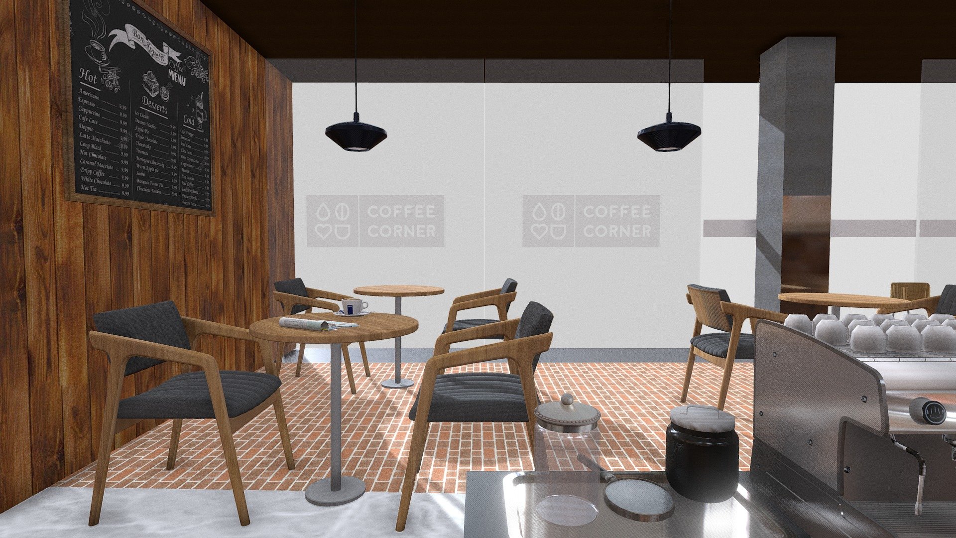 In the morning they can have breakfast in the coffee shop 3d model