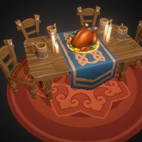Dinner Table furniture, assetstore, handpainted, unity3d, lowpoly, interior