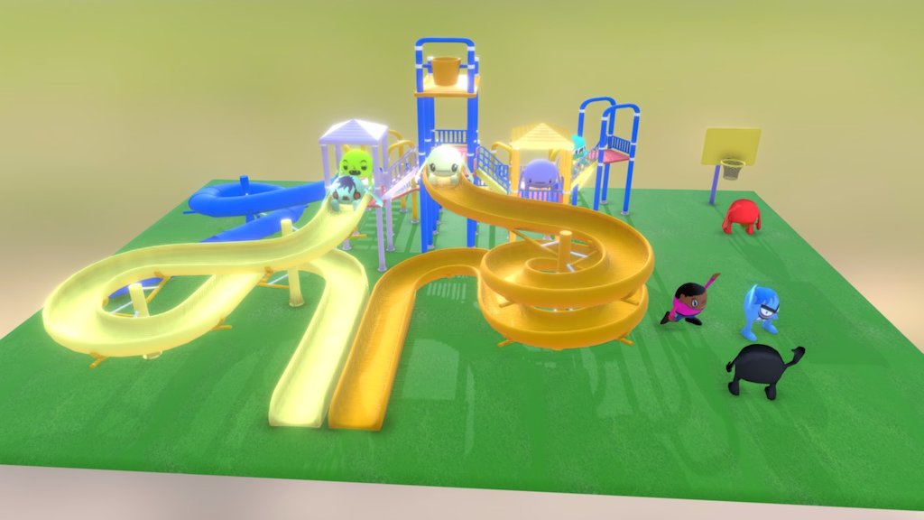 Kids are playing in the playground happily. 3D assets all done in Maya 3d model