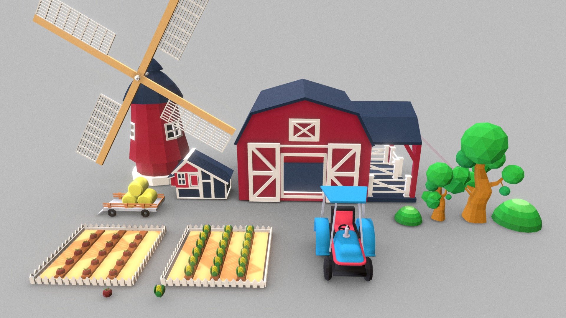 Just for practice in low Poly - Low Poly Farm - Buy Royalty Free 3D model by SatiKudasati 3d model
