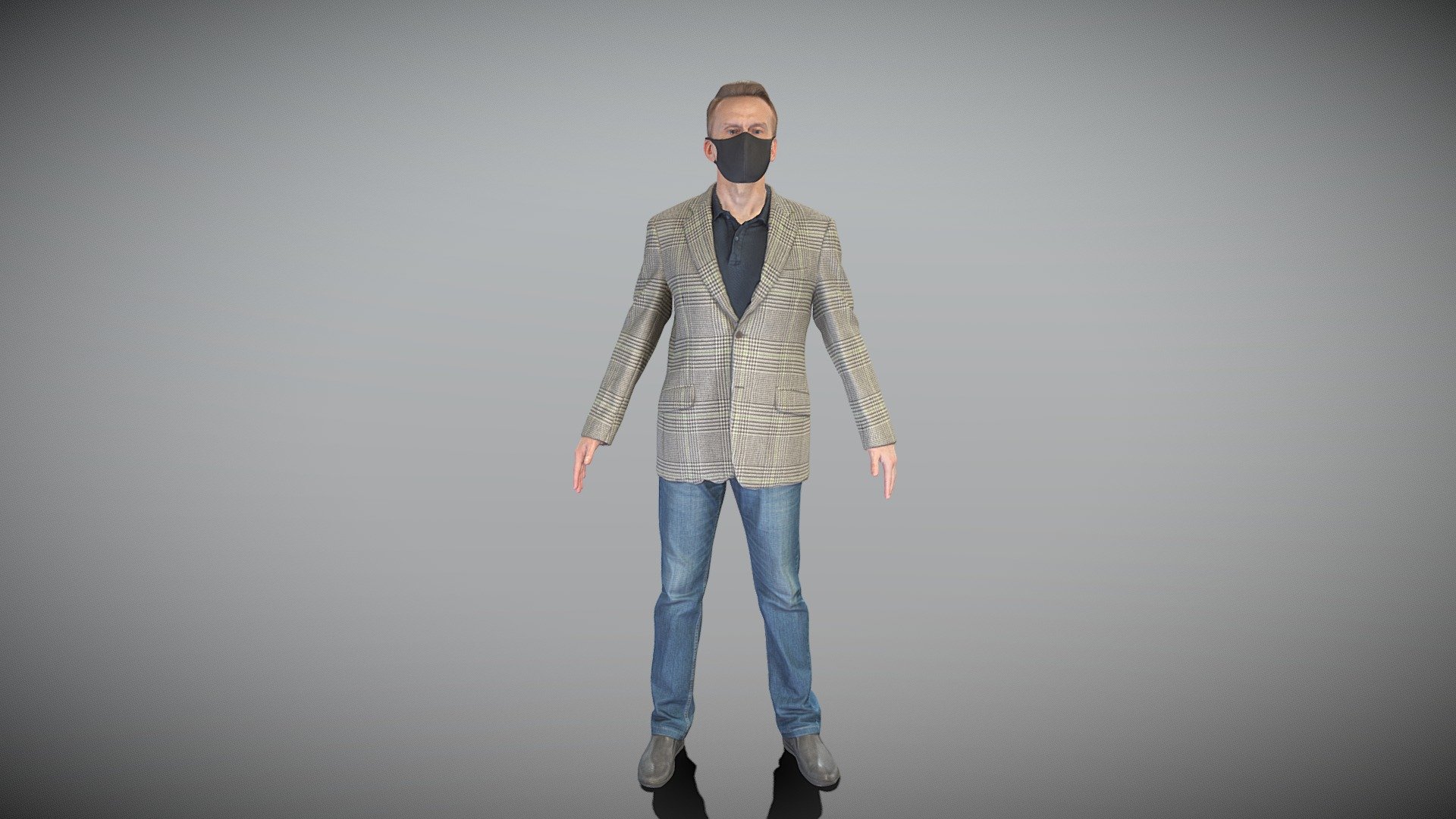 This is a true human size detailed model of a young handsome man of Caucasian appearance dressed in blazer, jeans and face mask. The model is captured in the A-pose with mesh ready for rigging and animation in all most usable 3d software.

Technical specifications:




digital double scan model

low-poly model

high-poly model (.ztl tool with 5-6 subdivisions) clean and retopologized automatically via ZRemesher

fully quad topology

sufficiently clean

edge Loops based

ready for subdivision

8K texture color map

non-overlapping UV map

ready for animation

PBR textures 8K resolution: Normal, Displacement, Albedo maps

Download package includes a Cinema 4D project file with Redshift shader, OBJ, FBX, STL files, which are applicable for 3ds Max, Maya, Unreal Engine, Unity, Blender, etc. All the textures you will find in the “Tex” folder, included into the main archive.

3D EVERYTHING

Stand with Ukraine! - Man in blazer and jeans ready for animation 434 - Buy Royalty Free 3D model by deep3dstudio 3d model