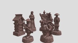 Chessset Japan army japan, soldier, samurai, queen, king, statue, chess, sculpture, knight, history