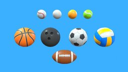 Sport Balls Pack golf, baseball, toon, football, basketball, rugby, soccer, bowling, tennis, volleyball, cartoon, stylized, sport, ball, table-tennis