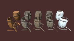 Barrel Set wooden, barrel, set, new, wet, barrels, dirty, damaged, old, frozen, pbr, wood