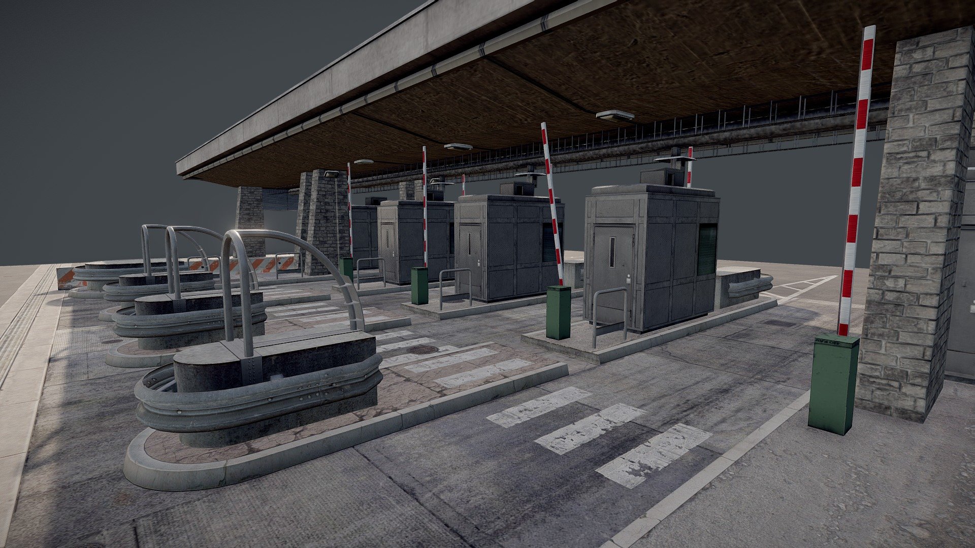 Tun. du Mont-Blanc, 74400 Chamonix-Mont-Blanc, France

A detailed recreation of a toll booth in Mont-Blance. 

Scene Information:




Modelled in Blender 3.3.2

Fully UV unwrapped

All materials are allocated to their respective objects.

All meshes are named accordingly 

Textures Included:




1k/2k fully PBR materials

PBR trimsheets for roads, sidewalks and curbs

Formats:




.obj 

.blend 

.fbx

Enjoy and have a nice day 3d model