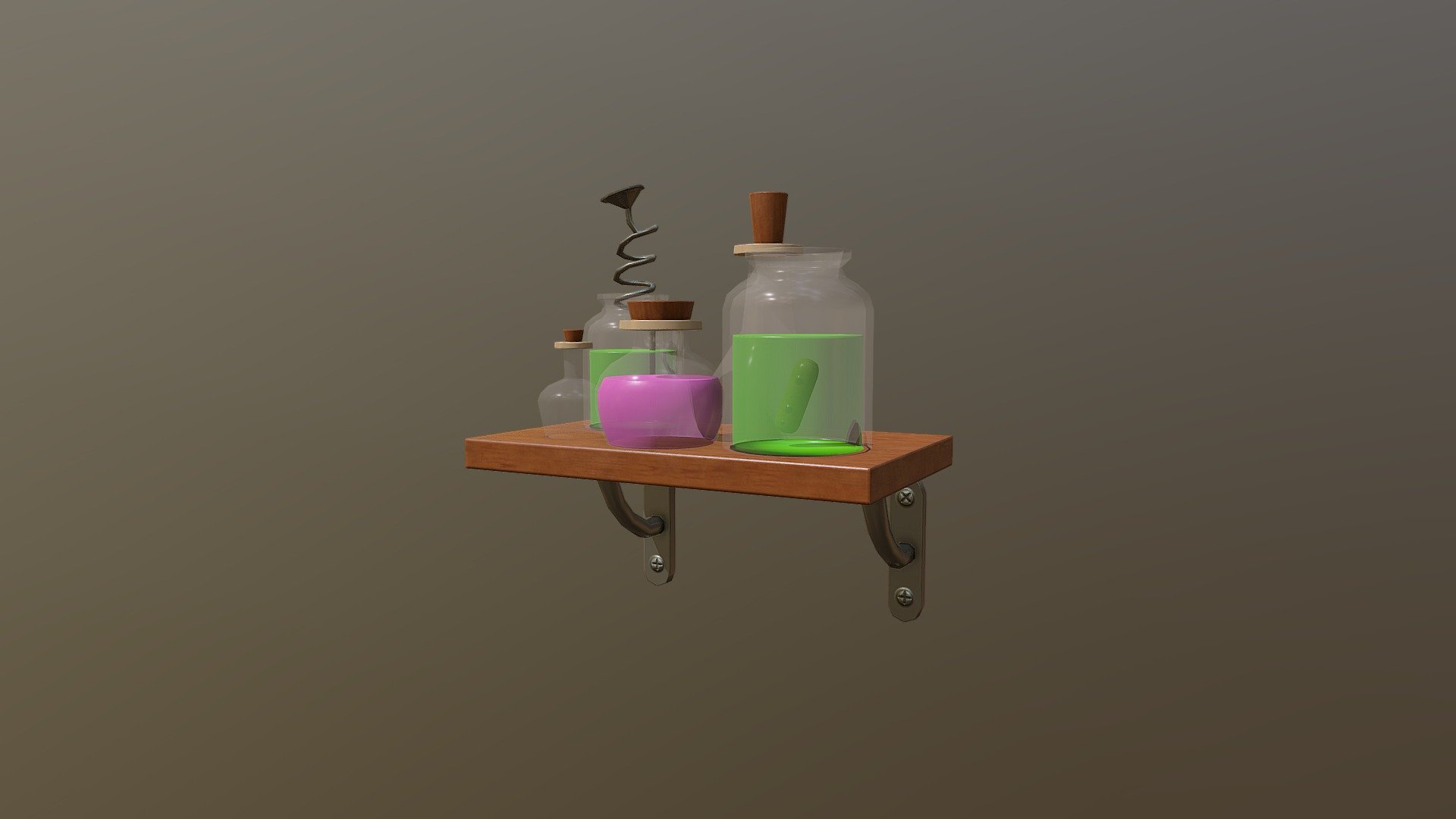 Wooden Shelve with lab potions.

Lowpoly ,and Baked mesh 3d model