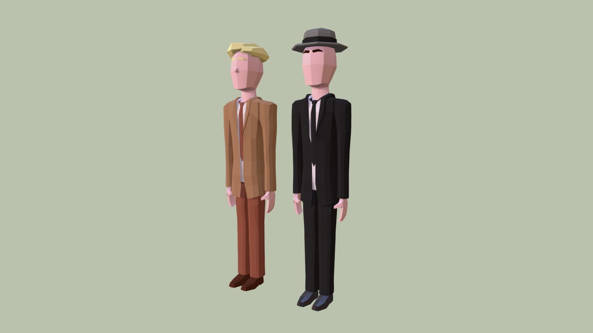 Stylised Low Poly Detective Partners - Detective Duo - 3D model by anthwolf (@anthmurphy) 3d model