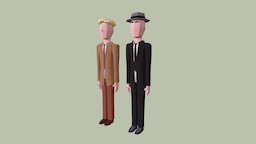 Detective Duo police, style, flat, stylised, shaded, investigator, detective, 3d, low, poly, characters