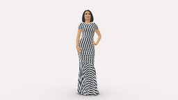Striped Woman 0395 style, people, fashion, clothes, dress, miniatures, realistic, woman, striped, character, 3dprint, model