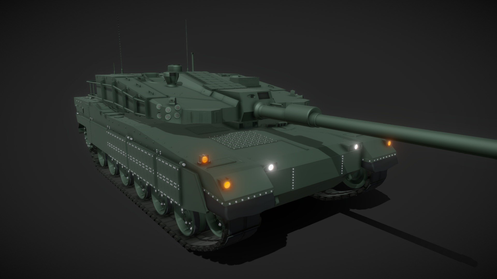 Made this K2 Black panther MBT to get back in to modelling. I mostly tried to make it by eyeballing it for practice.
Also tried to practice better topology by having no Ngons/better edge flow etc. 

The K2 Black Panther (Hangul: K2 &lsquo;흑표'; Hanja: K2 &lsquo;黑豹') is a South Korean main battle tank designed by the Agency for Defense Development and manufactured by Hyundai Rotem. The tank was designed to meet the strategic requirements of the Republic of Korea Army's reform for three-dimensional, high-speed maneuver warfare based on use of network-centric warfare that began in the 1990s.

(The tank isnt completly 100% accurate to the real life version) - K2 Black panther Main BattleTank - 3D model by Dylan Spin (@DylanSpin) 3d model