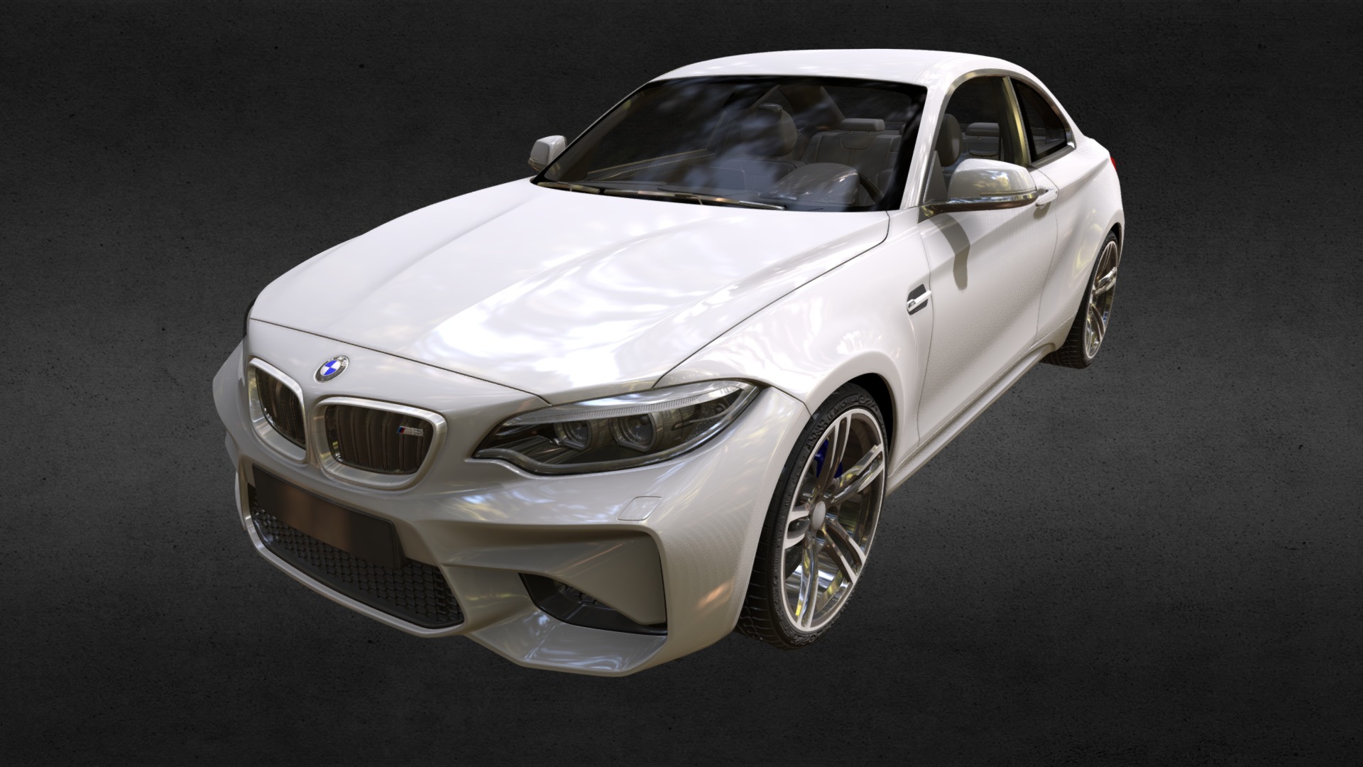 BMW M2  3D model
Features: 
- High quality polygonal model - correctly scaled accurate representation of the original objects. 
- Model resolutions are optimized for polygon efficiency (in 3DS MAX the meshsmooth function can be used to increase mesh resolution if necessary). 
- All colors can be easily modified. 
- Model is fully textured with all materials applied. 
- All textures and materials are included and mapped in every format. 
- Max models grouped for easy selection &amp; objects are logically named for ease of scene management. 
- No part-name confusion when importing several models into a scene. 
- No cleaning up necessary, just drop your models into the scene and start rendering. 
- No special plugin needed to open scene 3d model