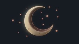 Cartoon stylized moon Crescent face, sky, planet, moon, cute, astronomy, night, fantastic, galaxy, star, crescent, galactic, asteroids, constellation, cartoon, stylized