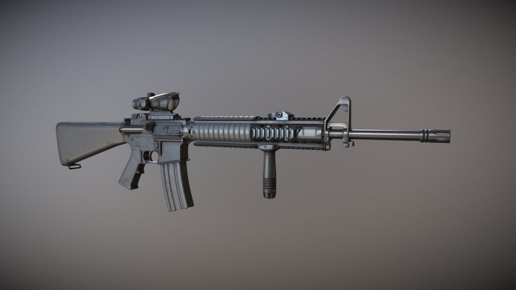 Model &amp; Textures by ChamferZone - Weapon Example - M16 & Optical Scope - 3D model by Reality Clash (@bhebb) 3d model