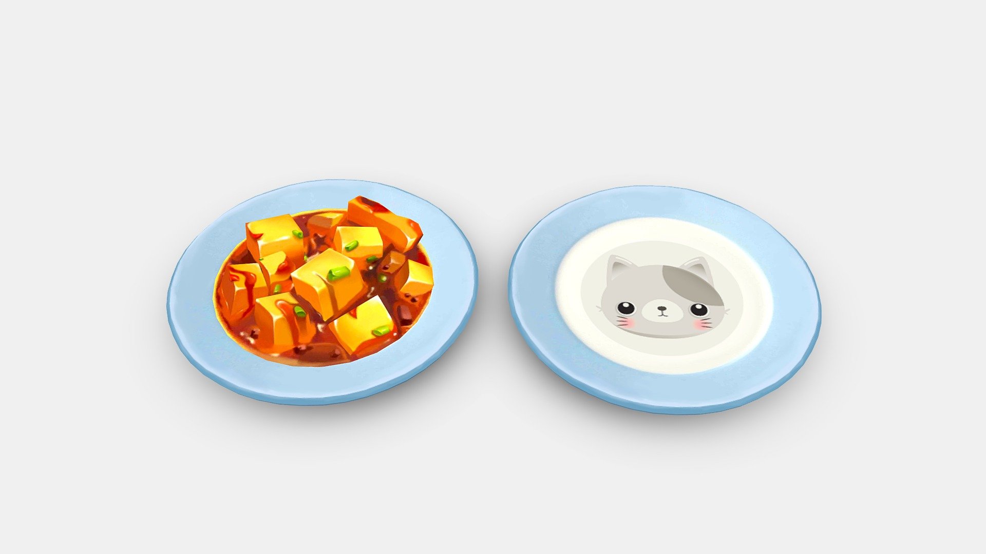 Cartoon Chinese Food - Braised Tofu - kitten plate - Cartoon Chinese Food-Braised Tofu-kitten plate - Buy Royalty Free 3D model by ler_cartoon (@lerrrrr) 3d model