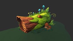 Mossy Log- Handpaint log, prop, mushrooms, props, moss, handpainted, wood, stylized