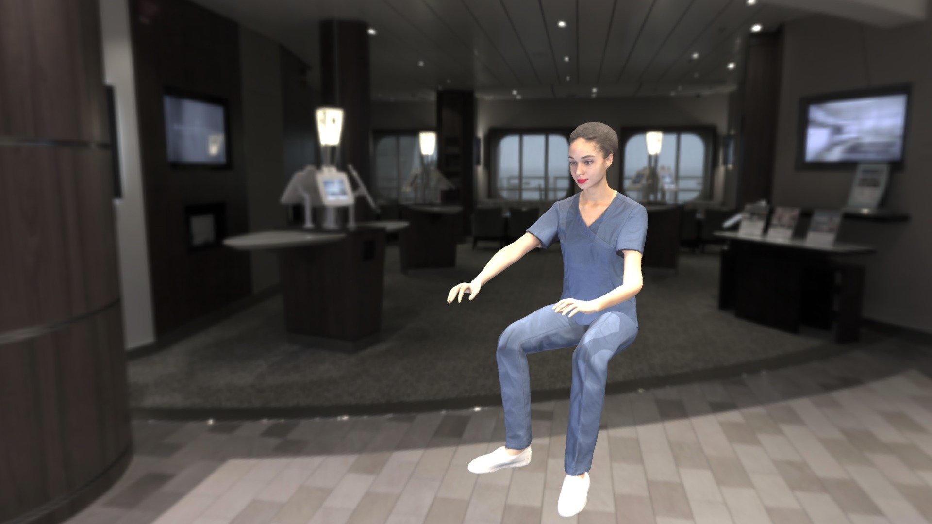 This is a true human size and detailed model of a young woman of Caucasian appearance dressed in surgical uniform. The model is rigged via Mixamo and saved in .fbx animation format. Additionally you can find this model captured in A-pose, ready for further custom rigging and animation.

Animation styles applied:




performing CPR

walking

helping out

talking on a phone

greeting

typing

working on device

Technical specifications:




digital double scan model

low-poly model

high-poly model (.ztl tool with 5 subdivisions)

fully quad topology

sufficiently clean

edge loops based topology

ready for subdivision

8K texture color map

non-overlapping UV map

ready for animation

rigged via Mixamo

PBR textures 8K resolution: Normal, Displacement, Albedo maps

Download package includes a Cinema 4D project file with Redshift shader, OBJ, FBX, STL files, which are applicable for 3ds Max, Unreal Engine, Unity, Blender, etc.

Video preview: https://youtu.be/A5nTDrFHOaI

3D EVERYTHING - Animated medical nurse 352 - Buy Royalty Free 3D model by deep3dstudio 3d model