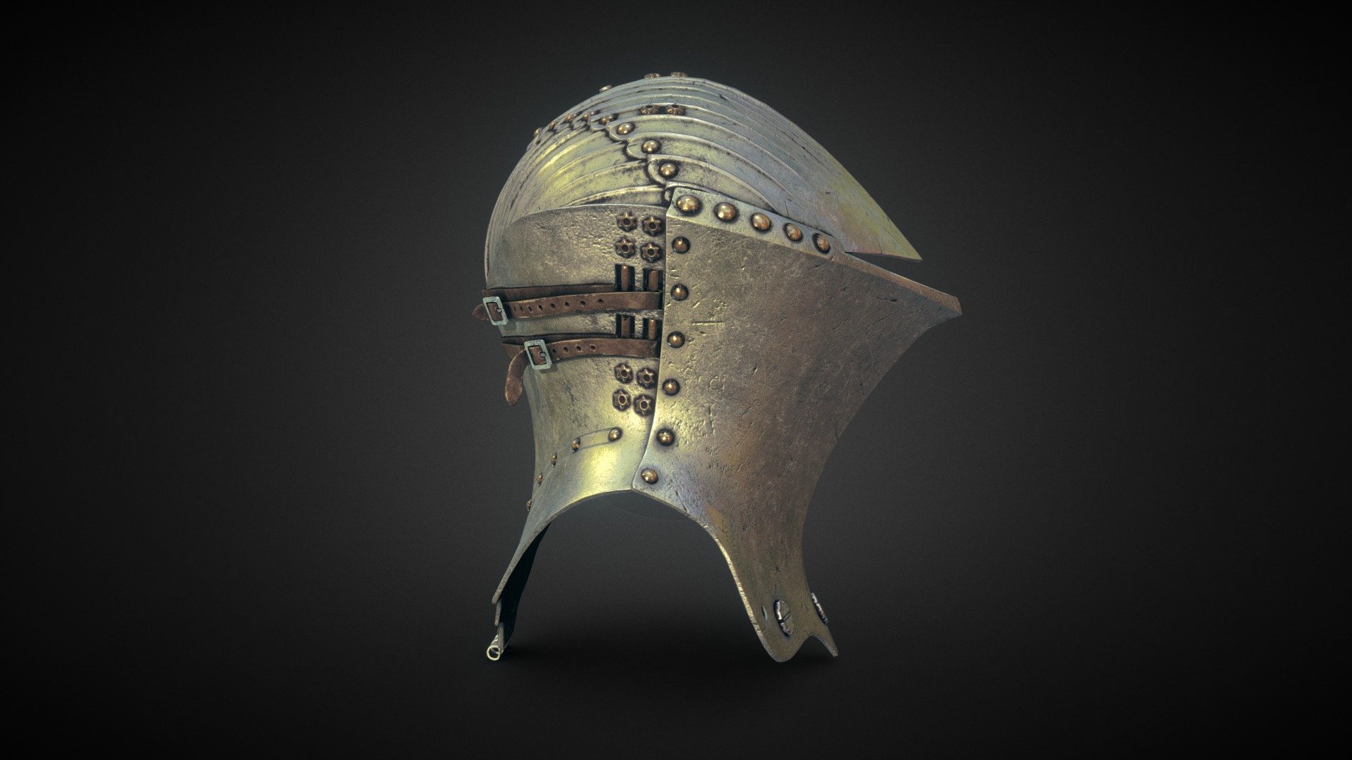 An helmet I made for an in-house contest at Ringtail Studios.

The model is based on the Stechhelm, or Jousting Helmet, dating back to 1500 and kept at the Metropolitan Museum of New York.
It formed part of a highly specialized tournament armor worn solely for the Gestech, or German joust, fought with blunted lances. The object was to break lances or to unhorse the opponent.

 - Jousting Helmet - 3D model by Francesco Maisto (@Framaix) 3d model