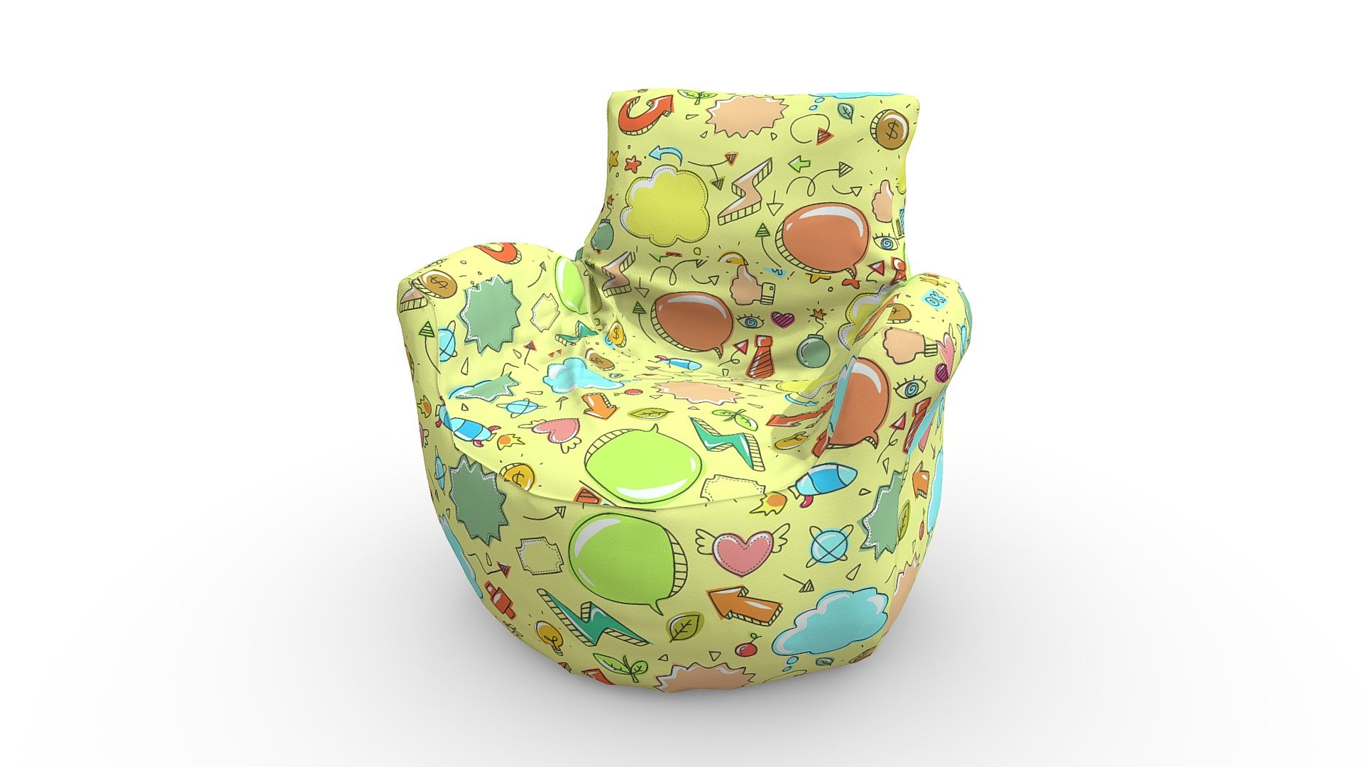 Bean Bag. Inside out brings to you highly detailed, optimized, with PBR materials. Can be used for any project and platform. AR, VR, Anroid, IOS, PC, etc. All maps albedo, normal, roughness, aoc, metallic and height are perfectly created with love and care and optimized for all platforms. Ready to be used in unity or unreal or any other engine.

*All textures are included in the package.

Features: - PBR validated - Super optimized 3D models - HD textures to boost every single detail - VR ready - AR ready - 4k Textures - Arm Chair Bean Bag Kids - Buy Royalty Free 3D model by Inside Out Art (@ranajitdas) 3d model