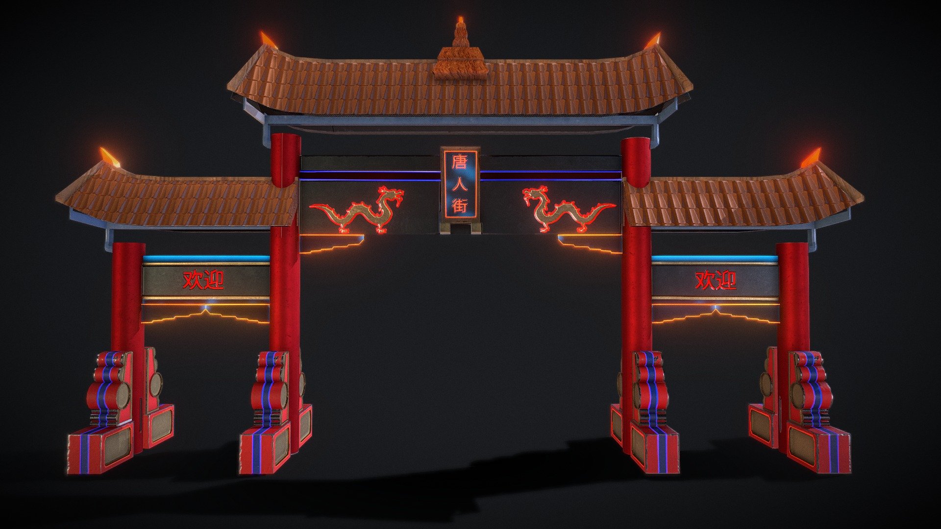 *Hello! *

This is one of the environment that i've built for the game that I help develop called Decimate. This is the Market Entrance on the game. For this Environment Piece, I wanted to mix some of the tradicional aspects of a tradicional Torii gate with some touches of cyberpunk on it.

Decimate is a TPS Hack and Slash with bullet hell elements where a girl named Elahni is trying to escape a Cyberpunk Superhuman dystopian society by stealing their powers 3d model