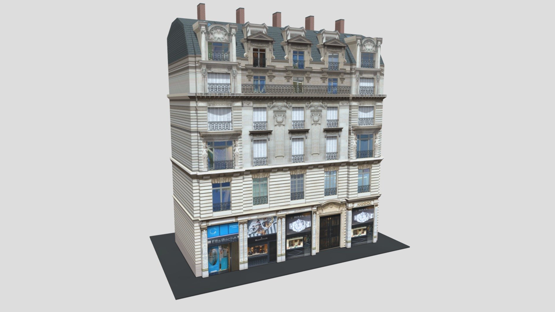 Typical Parisian Apartment Building 14
Originally created with 3ds Max 2015 and rendered in V-Ray 3.0. 

Total Poly Counts:
Poly Count = 30002
Vertex Count = 33254

https://nuralam3d.blogspot.com/2021/09/typical-parisian-apartment-building-14.html - Typical Parisian Apartment Building 14 - 3D model by nuralam018 3d model