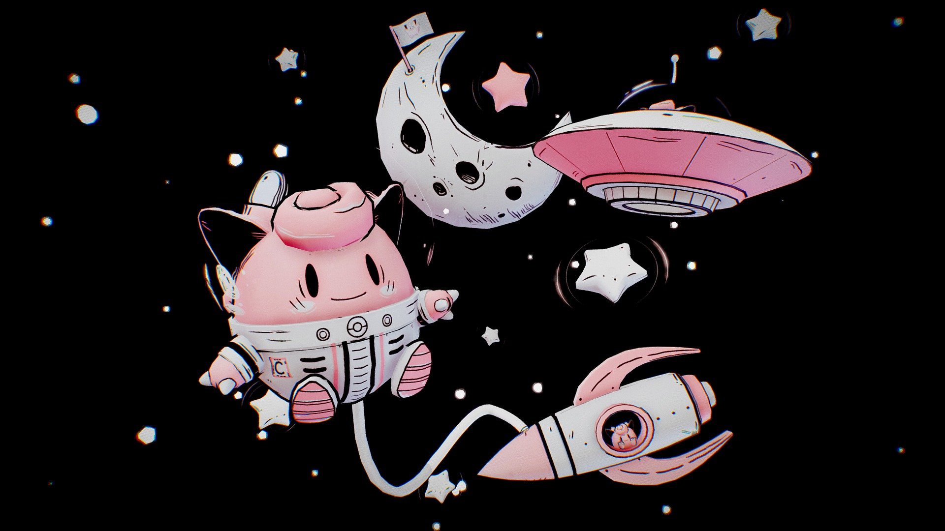 To the moon! 
I saw this illustration by Casey Uhelski (@miskiart) https://twitter.com/miskiart a while back, fell in love with it and I really wanted to create a 3D rendition. I hope you guys like it - Clefairy (Illustration by Casey Uhelski) - 3D model by Andy (Pandabox) (@ItsPandaBox) 3d model