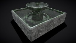 Square Garden Fountain garden, bowl, vase, fountain, architectural, ornament, tray, vr, statue, water, planter, mossy, pinha, gardening, pinecone, art, pbr, lowpoly, design, stone, decoration, cup