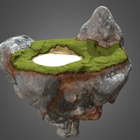 Floating island with the lake. sky, flying, grass, terrain, avatar, lake, turbosquid, ground, island, ready, fairy, nature, floating, place, low-poly, game, lowpoly, low, poly, stone, fantasy, rock, environment