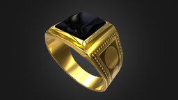 Ring Golden Black Sapphire Low Poly dae, scene, rpg, games, circle, jewelry, medieval, obj, leaf, fbx, stripes, golden, circulos, cena, jogos, dourado, folha, anel, joia, render, low-poly, lowpoly, ring, faixas