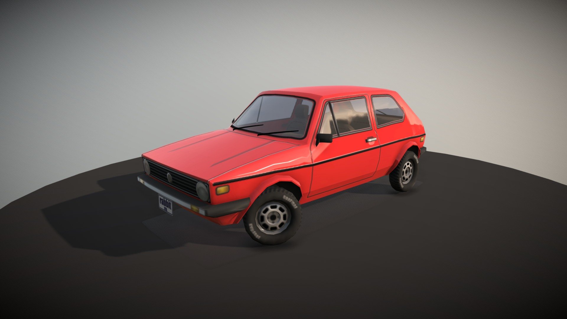 This is a lowpoly Volkwagen Golf Mark 1, also known as Rabbit in the US, dated from 1974. Volkswagen produced it as a replacement for it's famous Beetle, since more modern cars were produced at the time by other companies.
The model is around 1,900 polygons, totally unwrapped uvs, textures made on illustrator. Modelled in Blender 3D 3d model