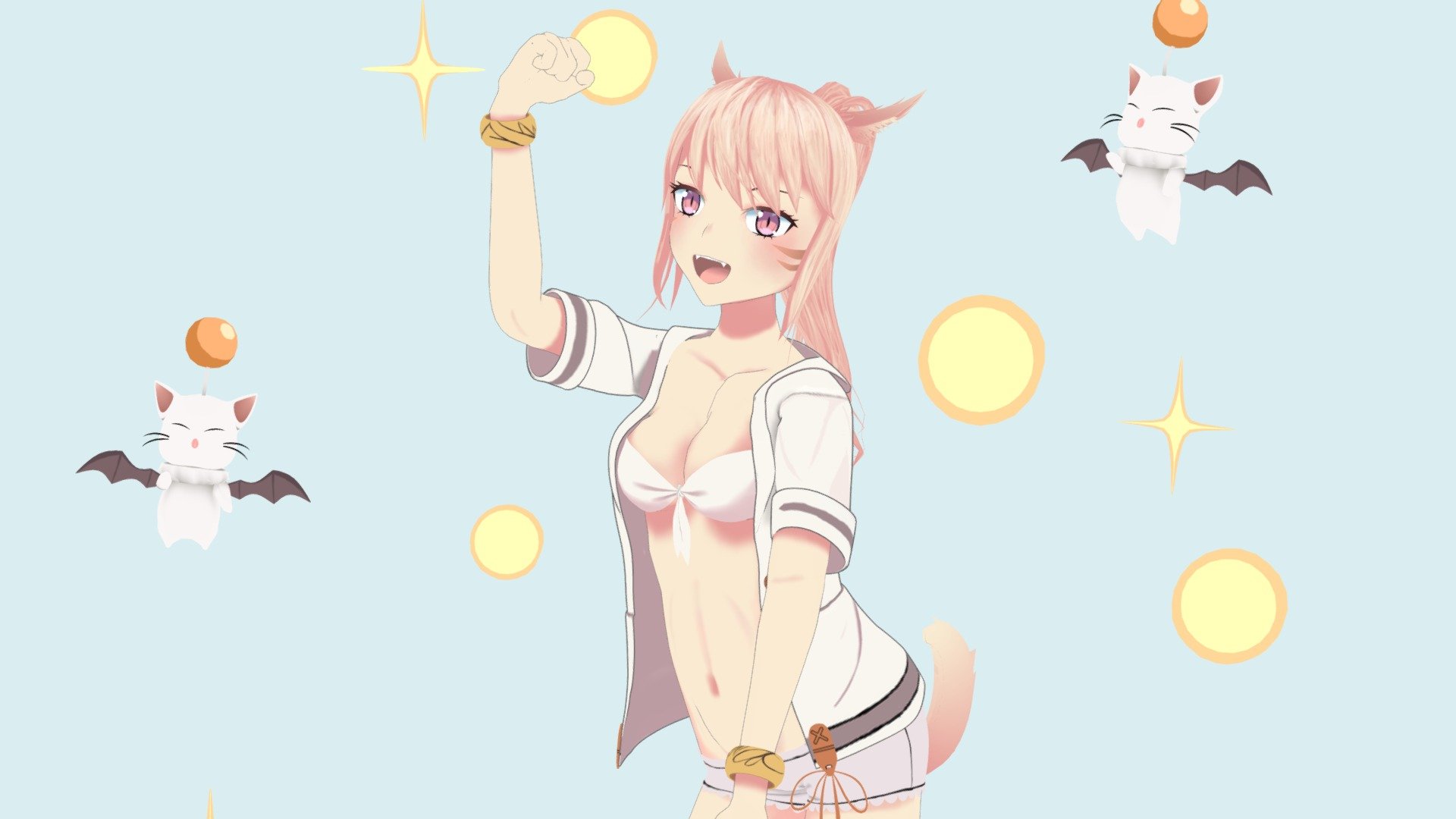 I really like this painting, I tried my hard work to get it done, but there are still many problems

original art：ももこ https://www.pixiv.net/artworks/57741459 - 猫娘 - cat girl - FFIV - Download Free 3D model by oimoyu 3d model