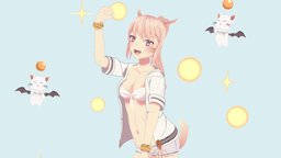 猫娘 ff14, animegirl, moogle, ffxiv, moguri, blender, anime, cat_gril