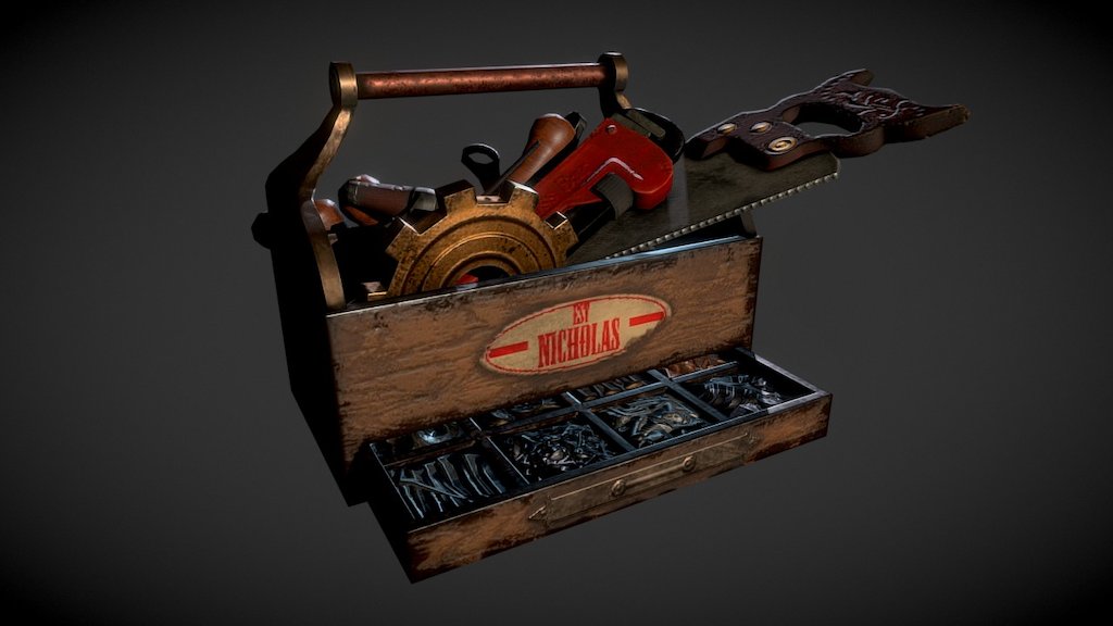 Model for my Steampunk scene. 
Texture size - 1024

I loved making this because it's just a bunch of smaller props in one big one! - Toolbox - 3D model by Jake Taylor (@zerlupus) 3d model