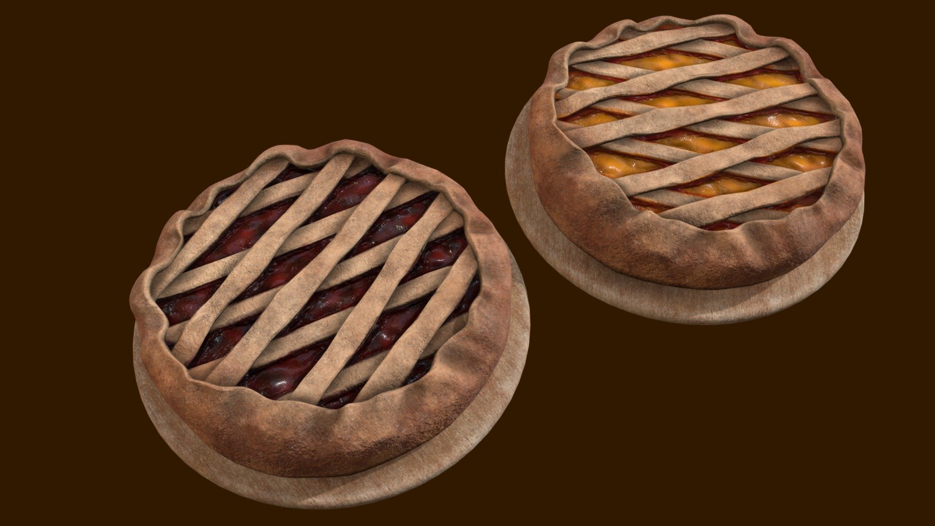 wilberries pie and apricot pie inspired by a real pie I eaten some time ago. The shape of the the pastry was different from the average pies so I decided to model it. Then I decided to set two flavors.

Modeled in Maya and Zbrush
textured in Substance Painter - Jam Pies - 3D model by LenaGiul 3d model